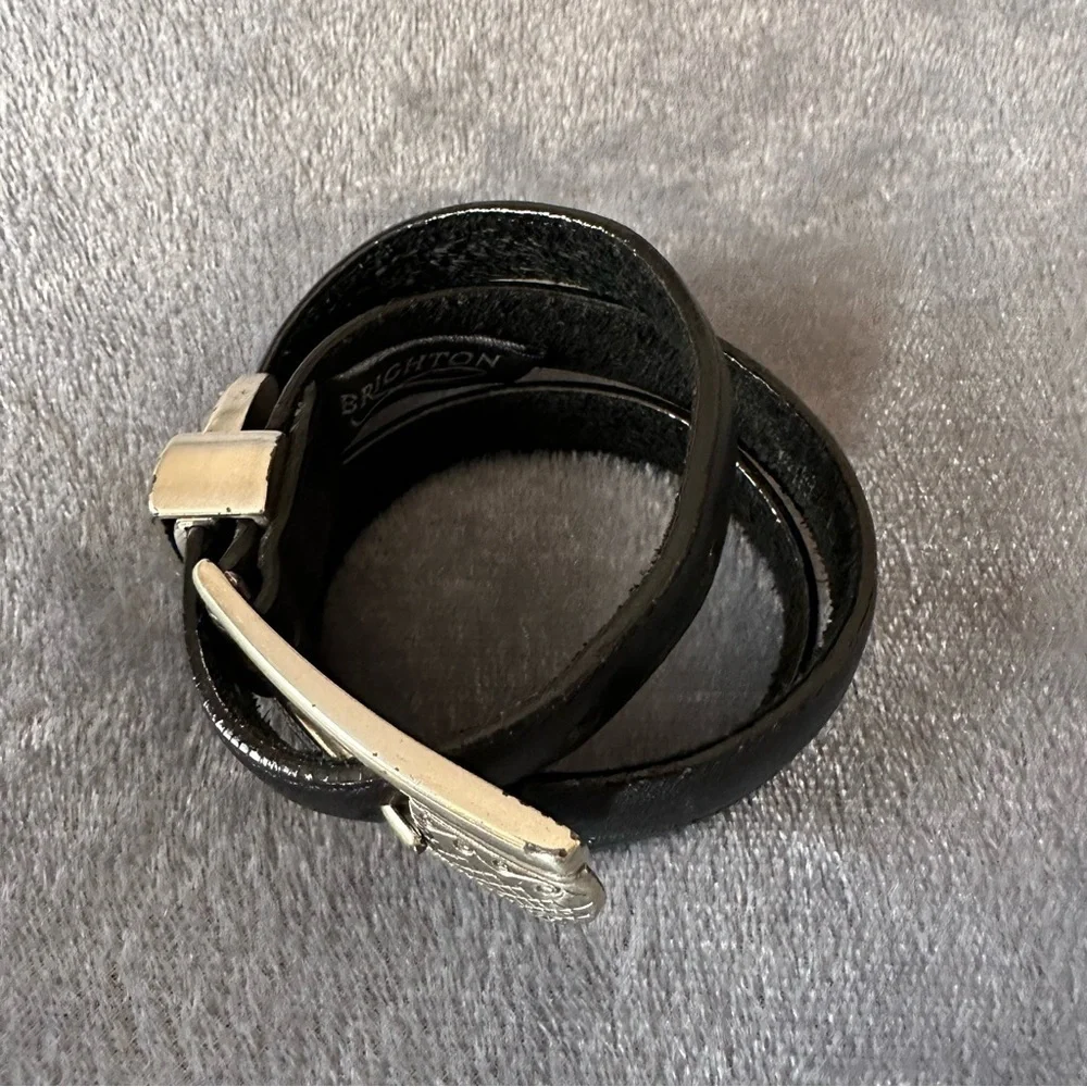 Brighton Black silver buckle Leather Belt Size S/28